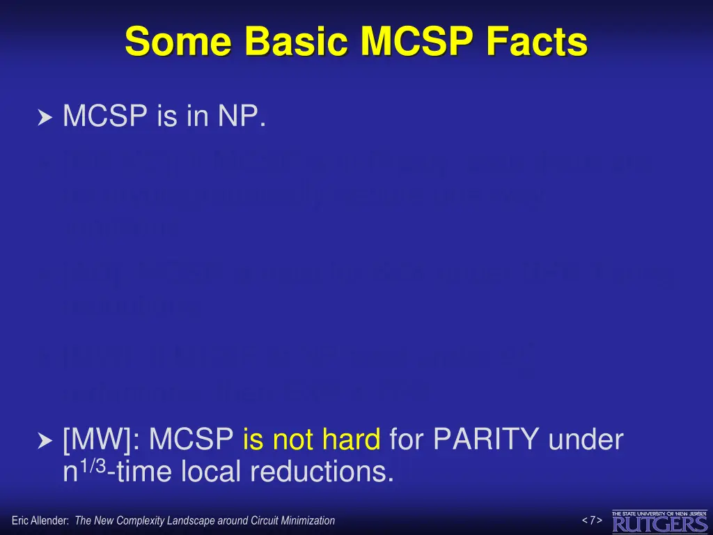 some basic mcsp facts