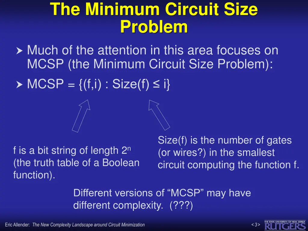 the minimum circuit size problem