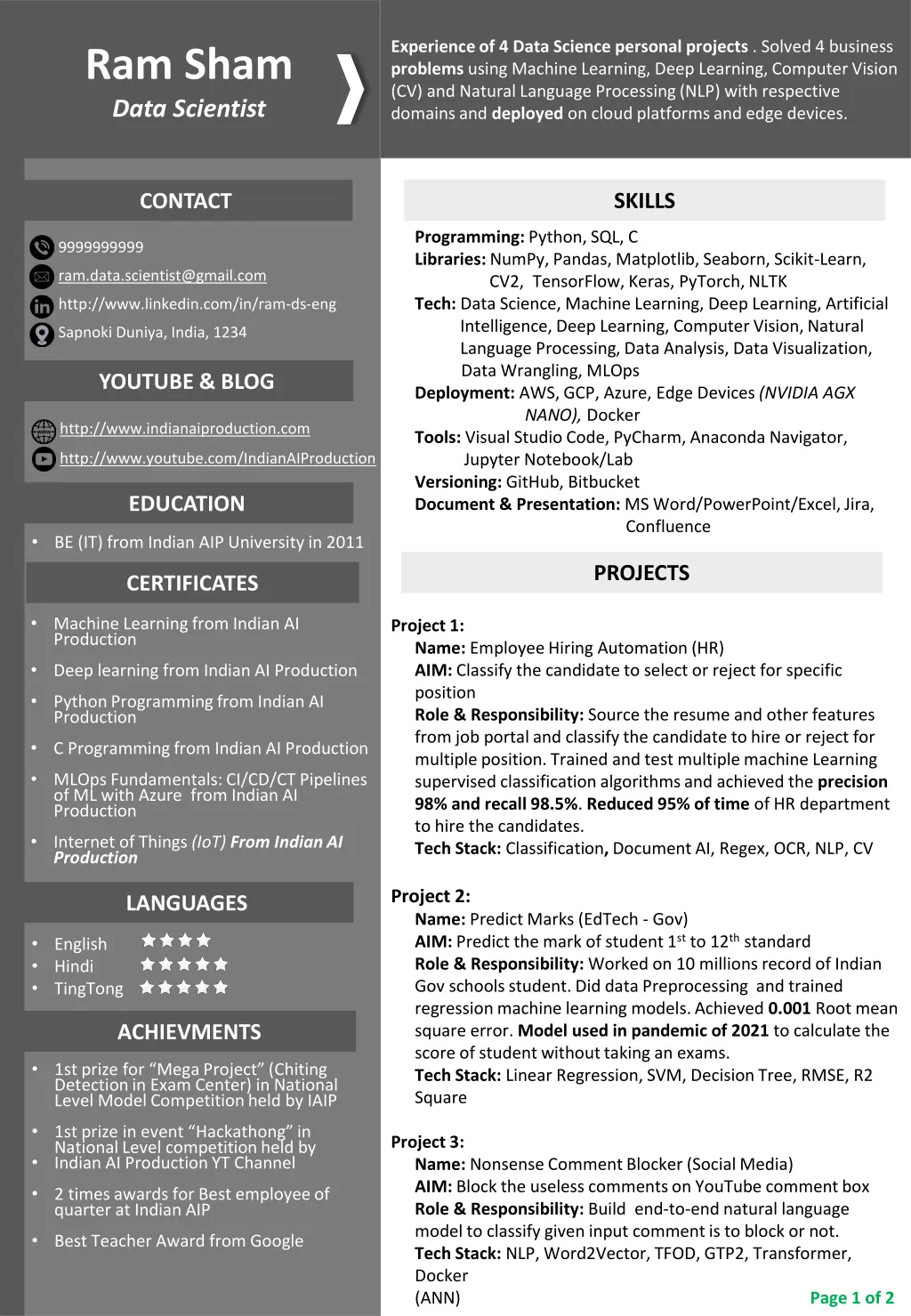 experience of 4 data science personal projects