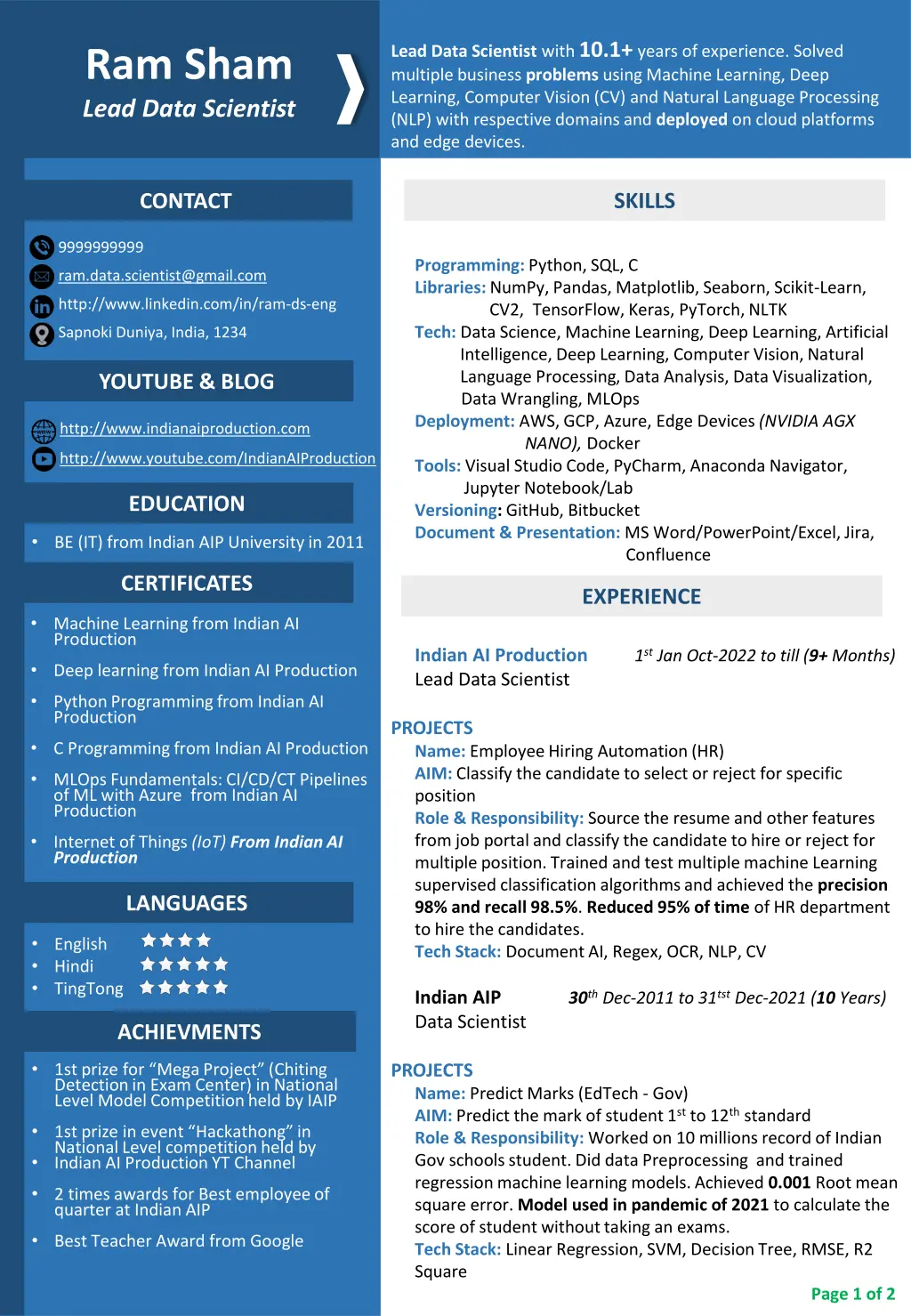 lead data scientist with 10 1 years of experience 1