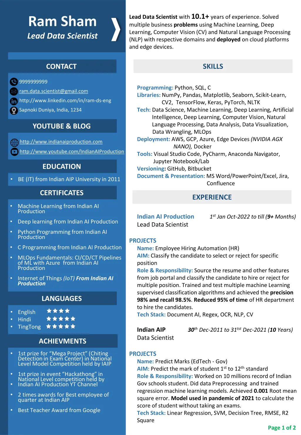 lead data scientist with 10 1 years of experience 2