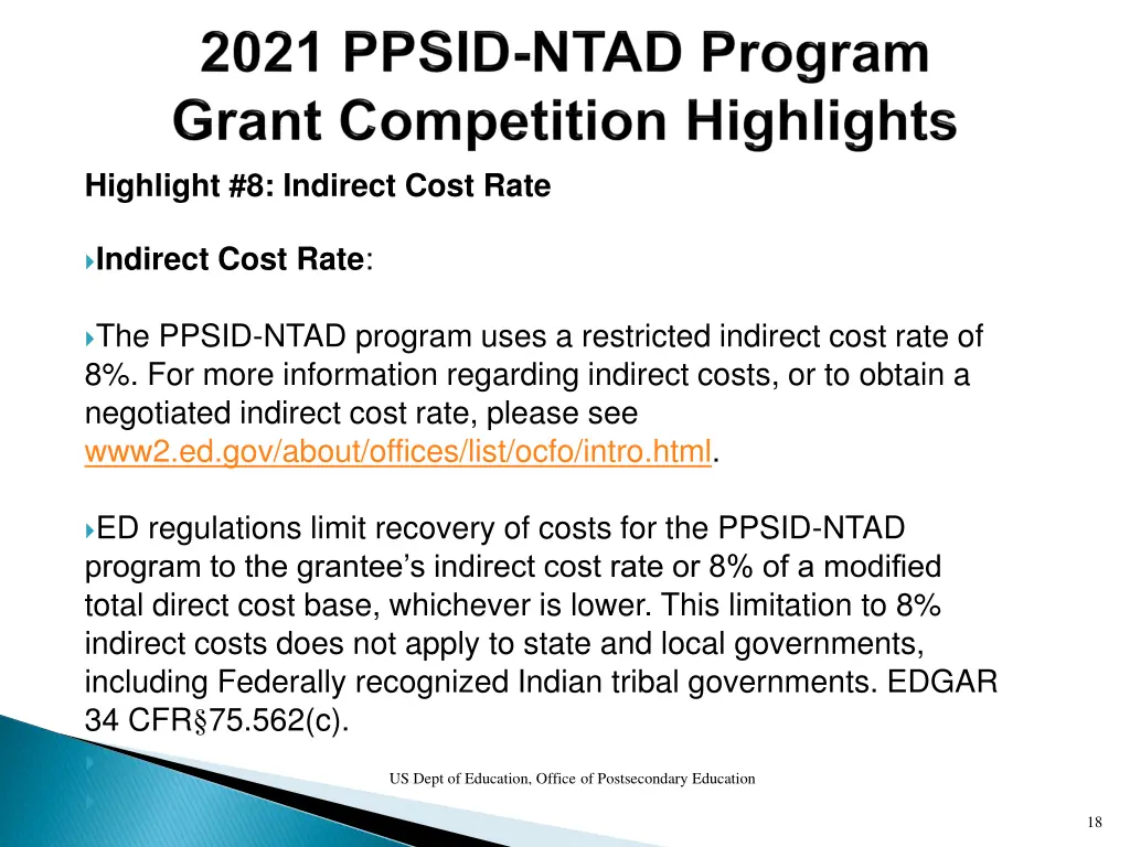 highlight 8 indirect cost rate