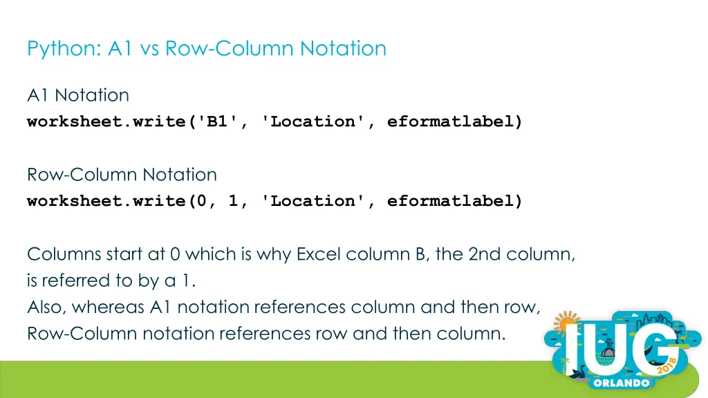 python a1 vs row column notation