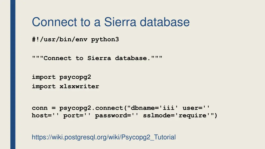 connect to a sierra database