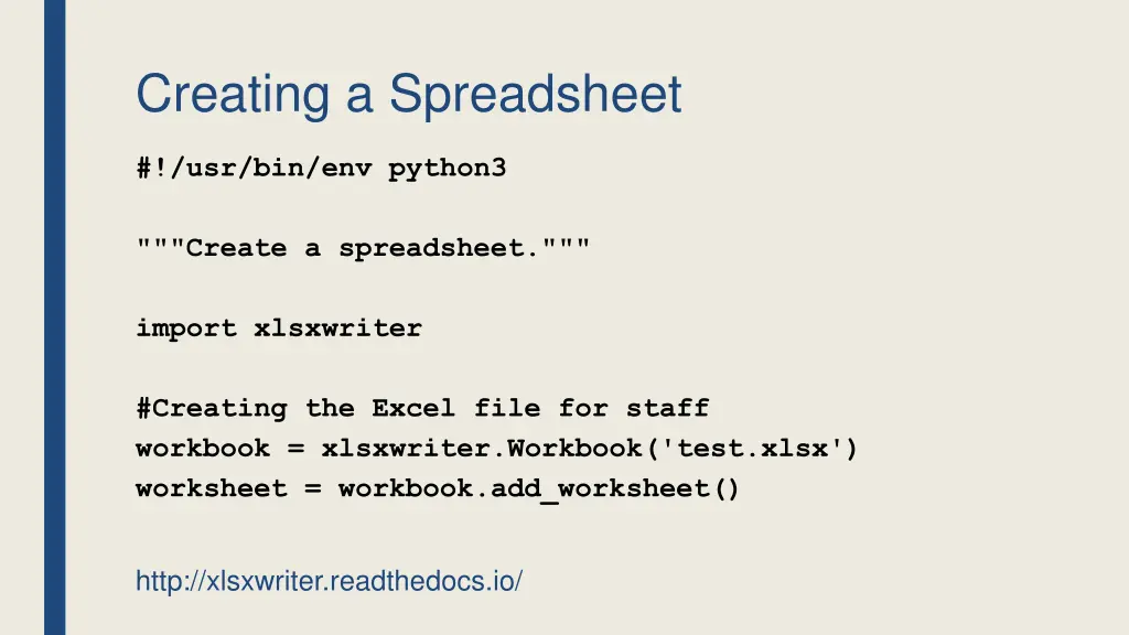 creating a spreadsheet
