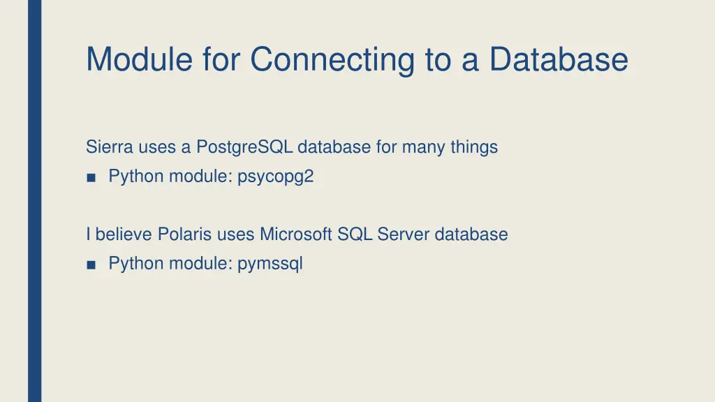module for connecting to a database