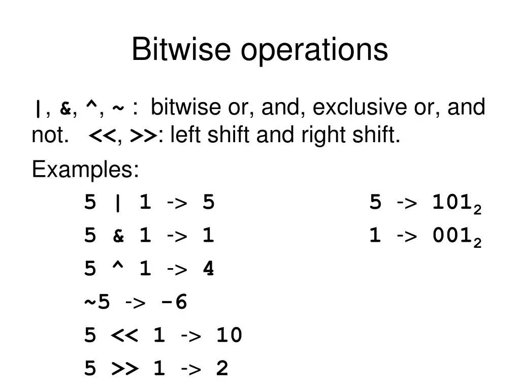 bitwise operations