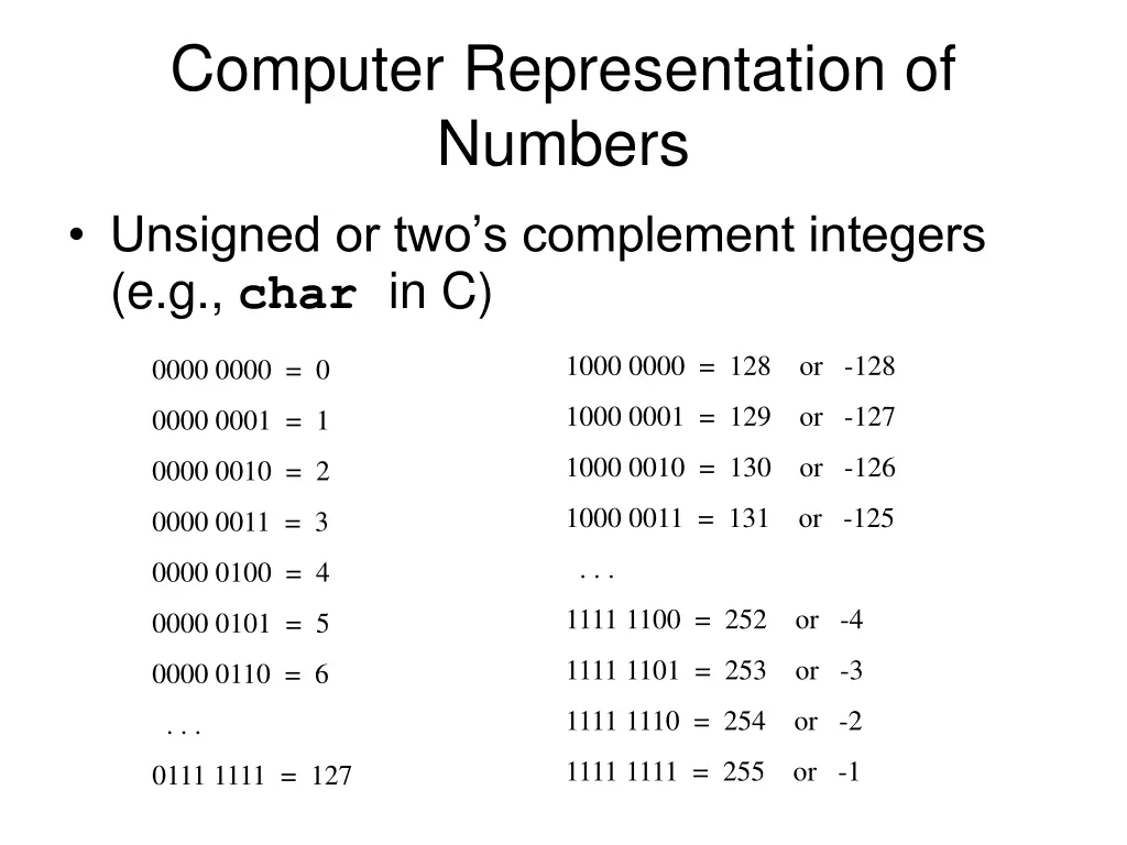 computer representation of numbers