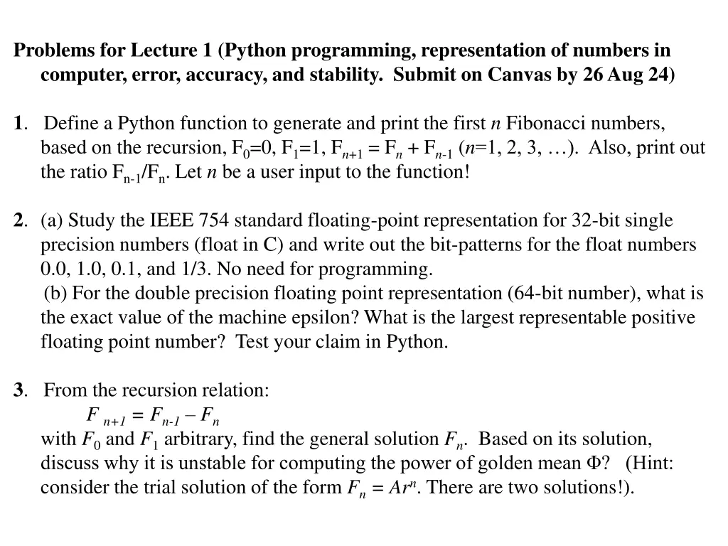 problems for lecture 1 python programming