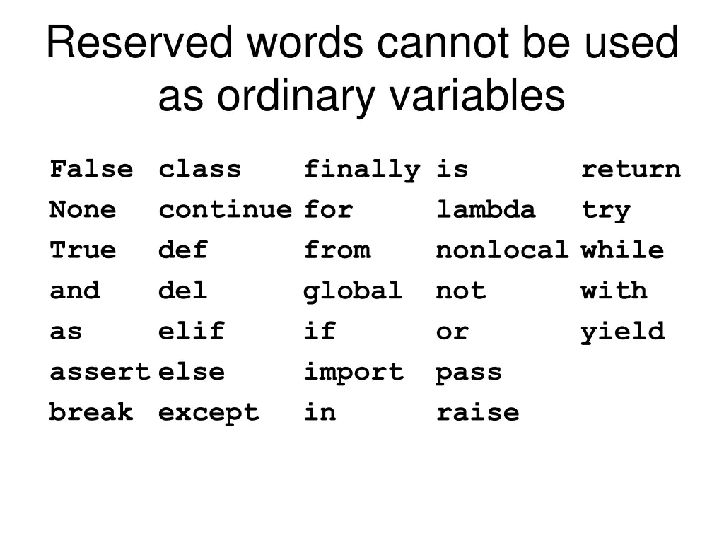 reserved words cannot be used as ordinary
