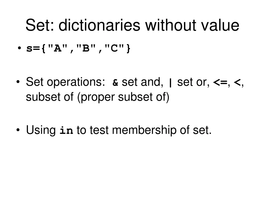 set dictionaries without value