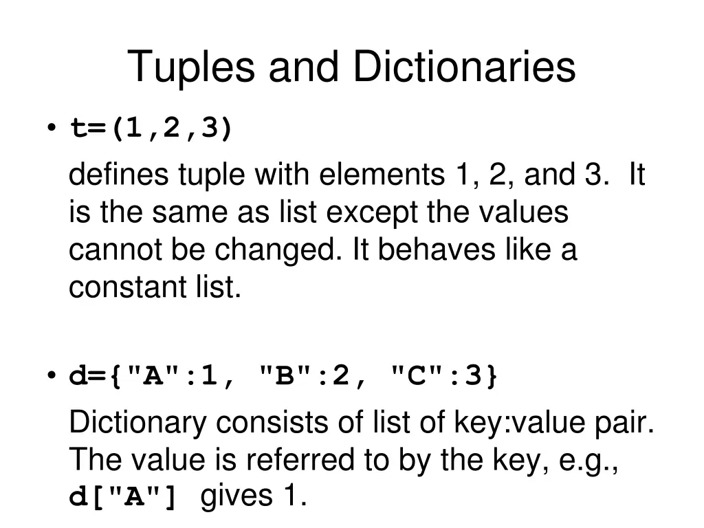 tuples and dictionaries