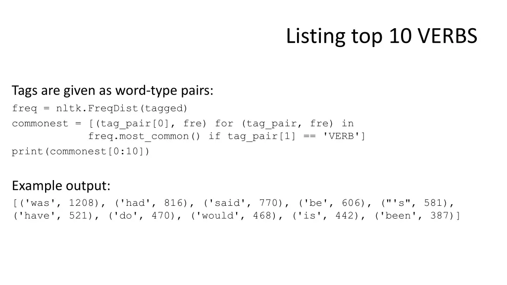 listing top 10 verbs
