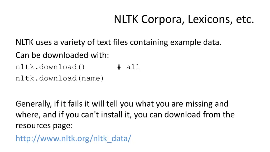 nltk corpora lexicons etc