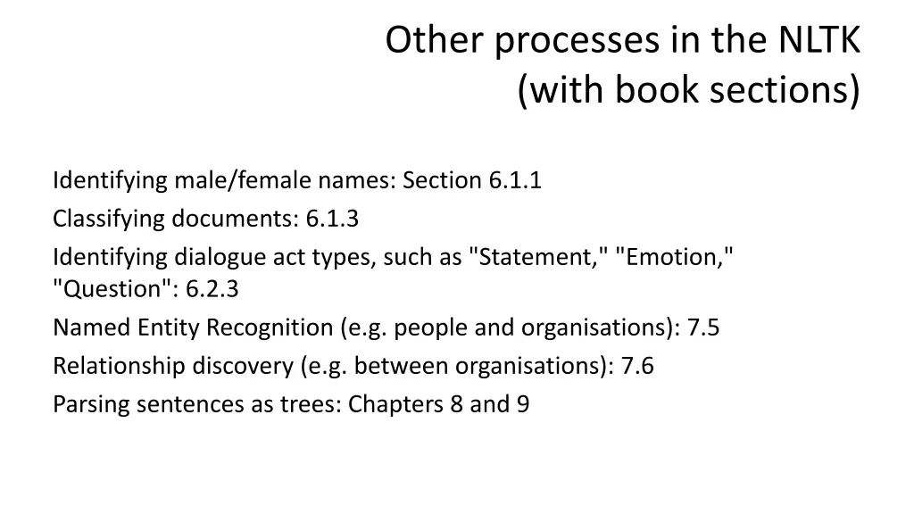 other processes in the nltk with book sections