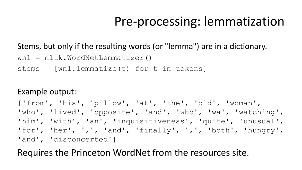 pre processing lemmatization