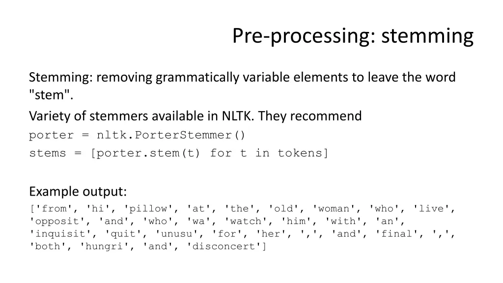 pre processing stemming