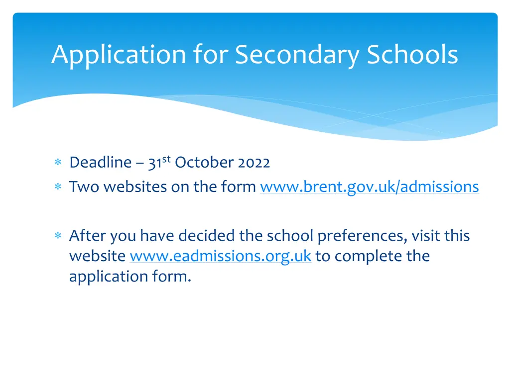 application for secondary schools