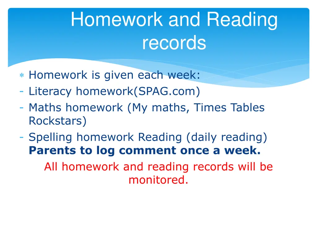 homework and reading records