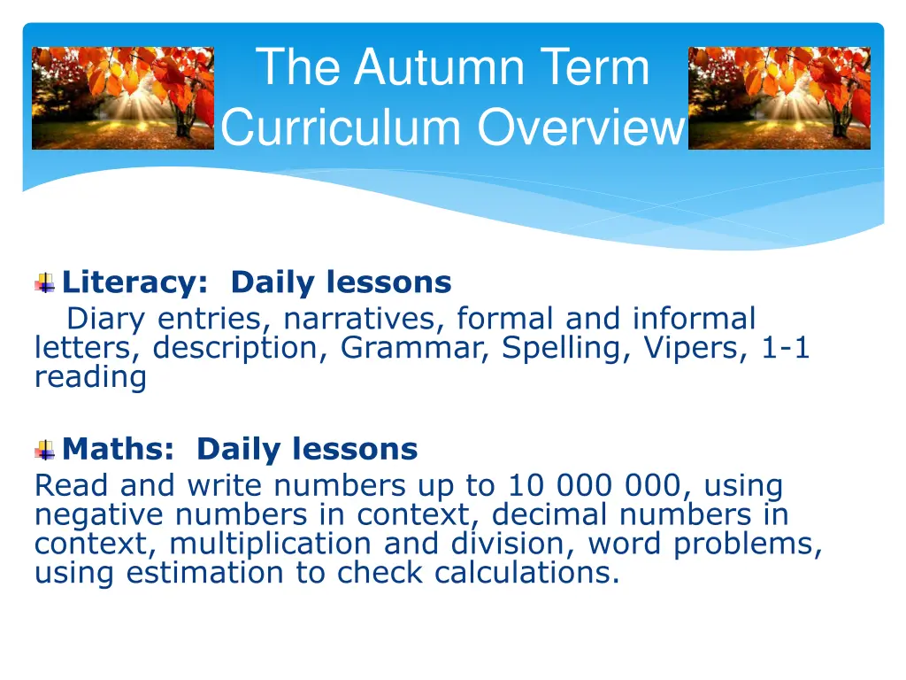the autumn term curriculum overview