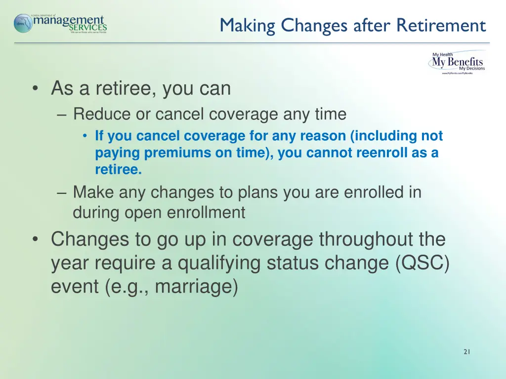 making changes after retirement