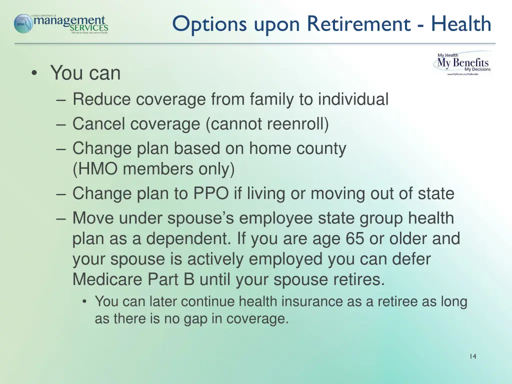 options upon retirement health 1