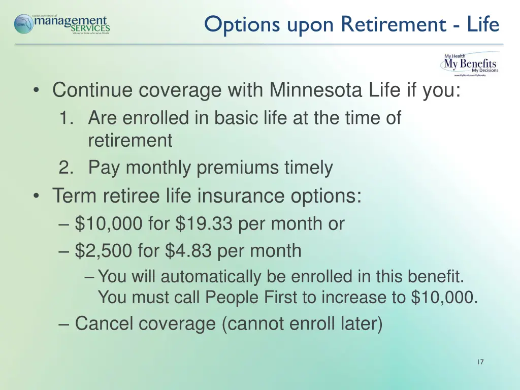 options upon retirement life