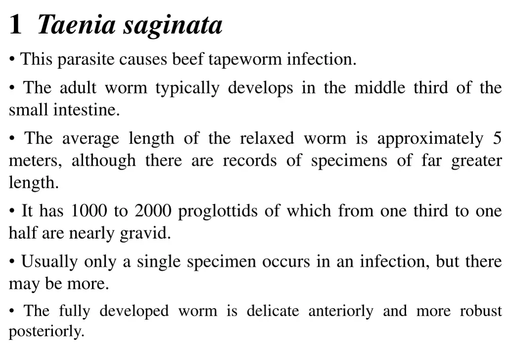 1 taenia saginata this parasite causes beef