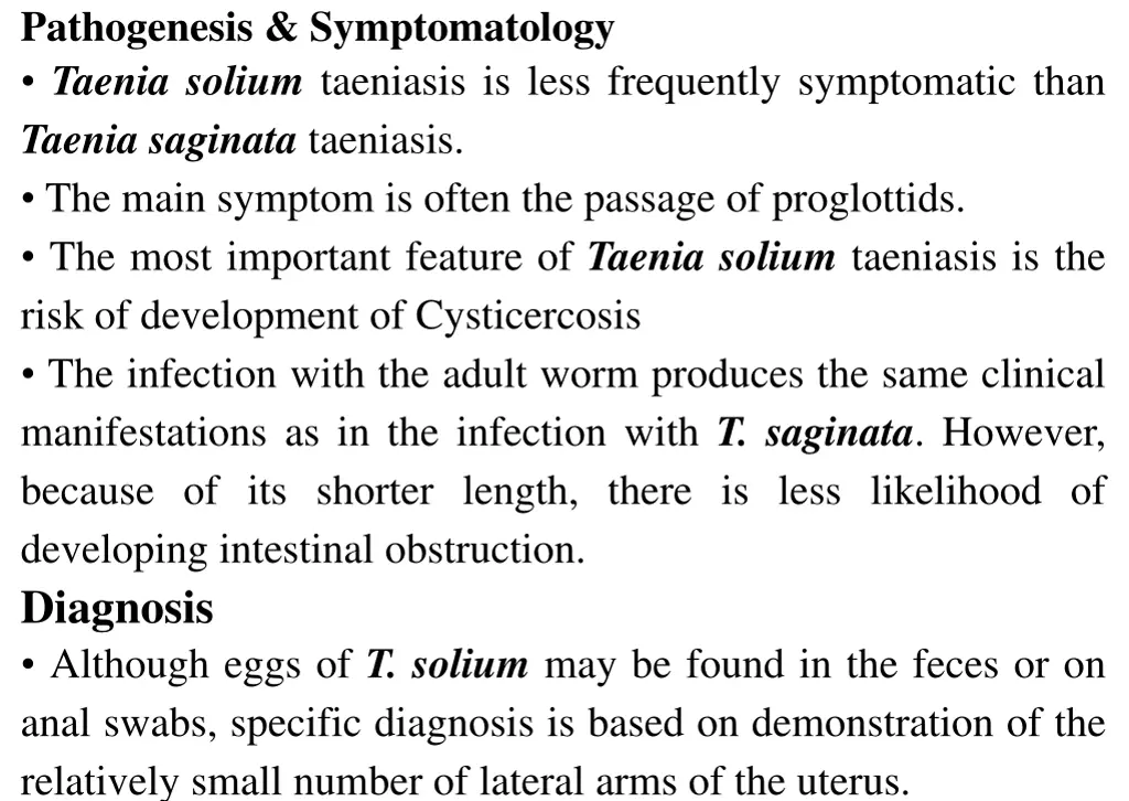 pathogenesis symptomatology taenia solium