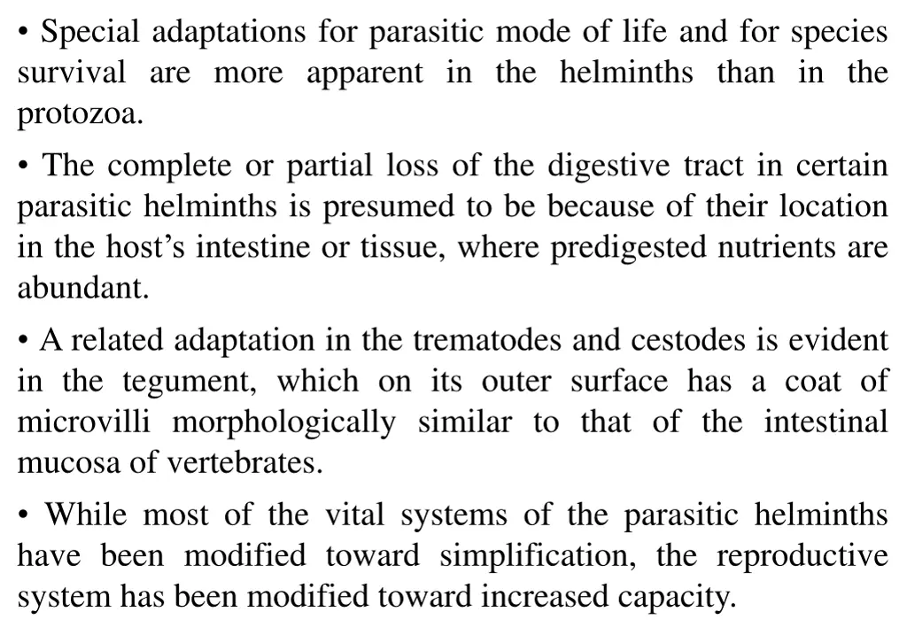 special adaptations for parasitic mode of life