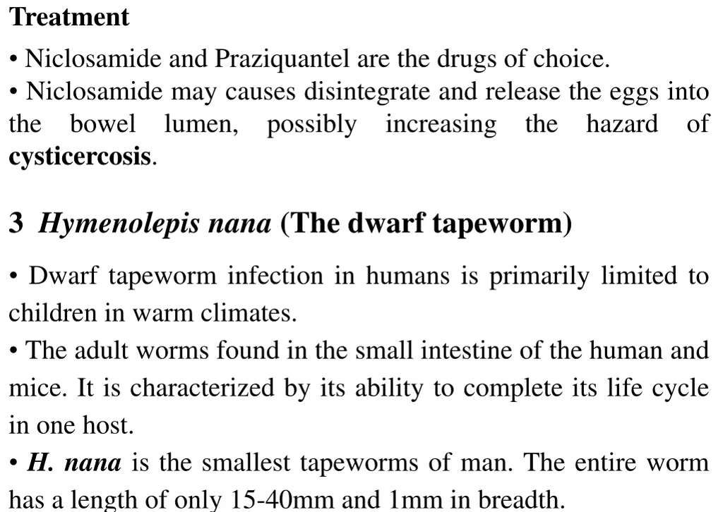 treatment niclosamide and praziquantel