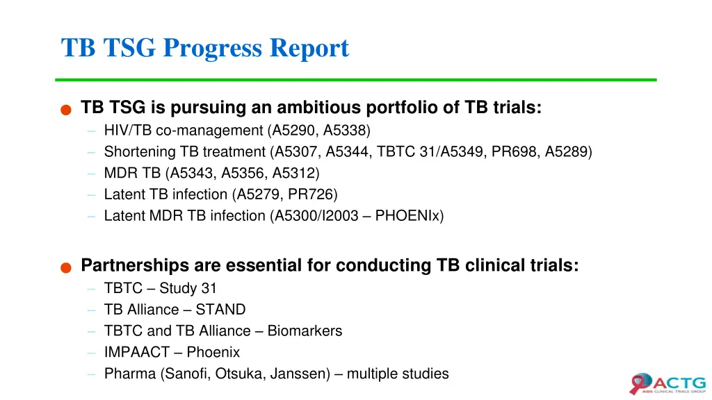 tb tsg progress report