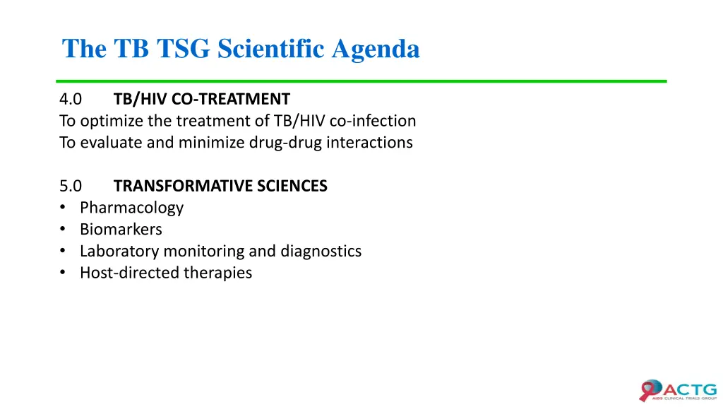 the tb tsg scientific agenda 1
