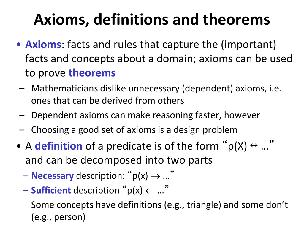 axioms definitions and theorems