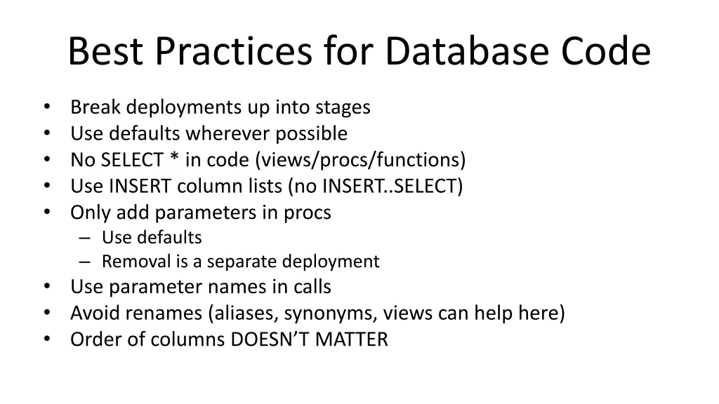 best practices for database code