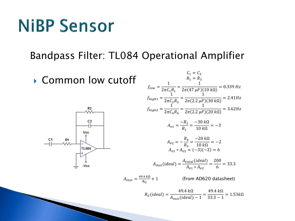 bandpass filter tl084 operational amplifier