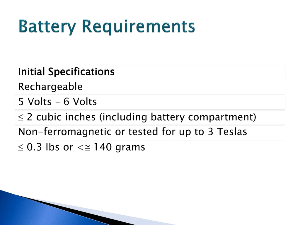 initial specifications rechargeable 5 volts