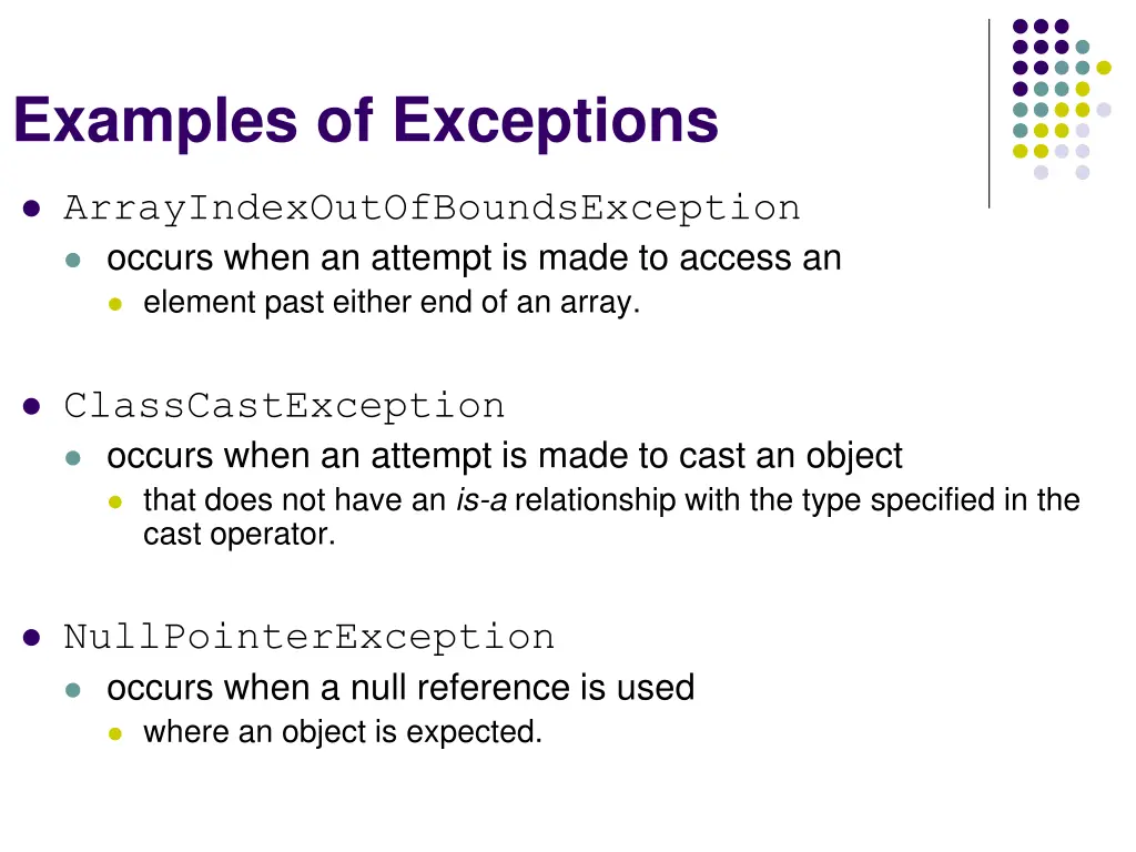 examples of exceptions