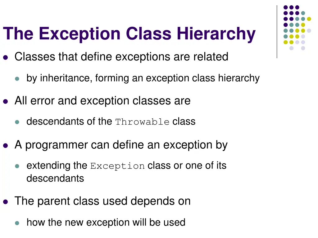 the exception class hierarchy