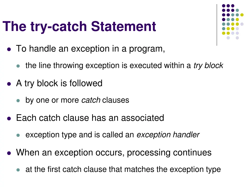 the try catch statement