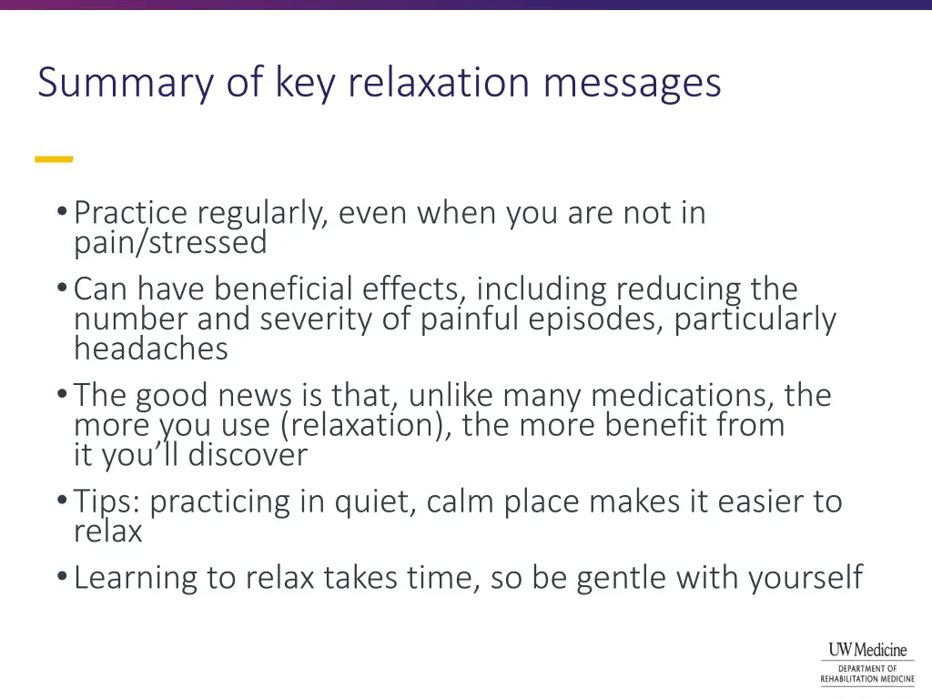 summary of key relaxation messages
