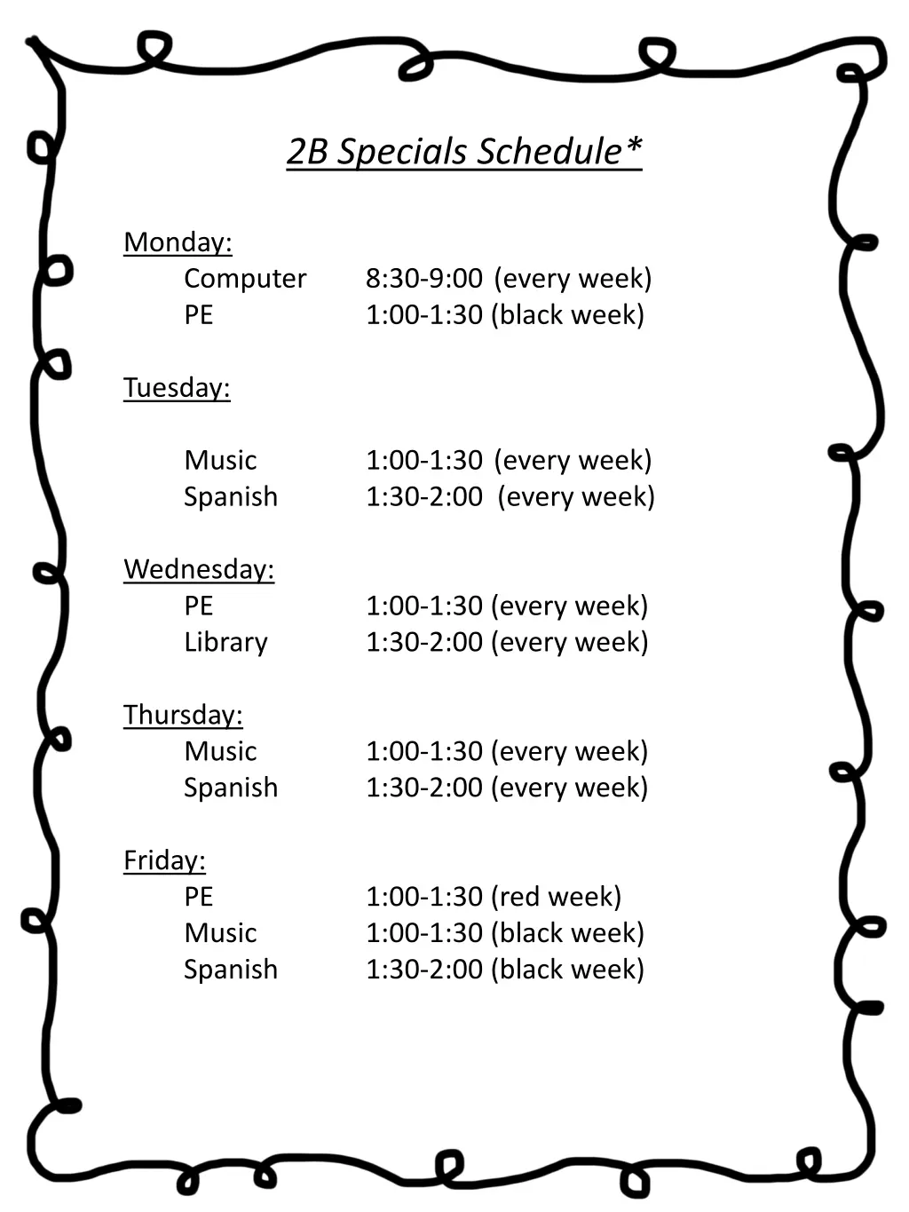 2b specials schedule
