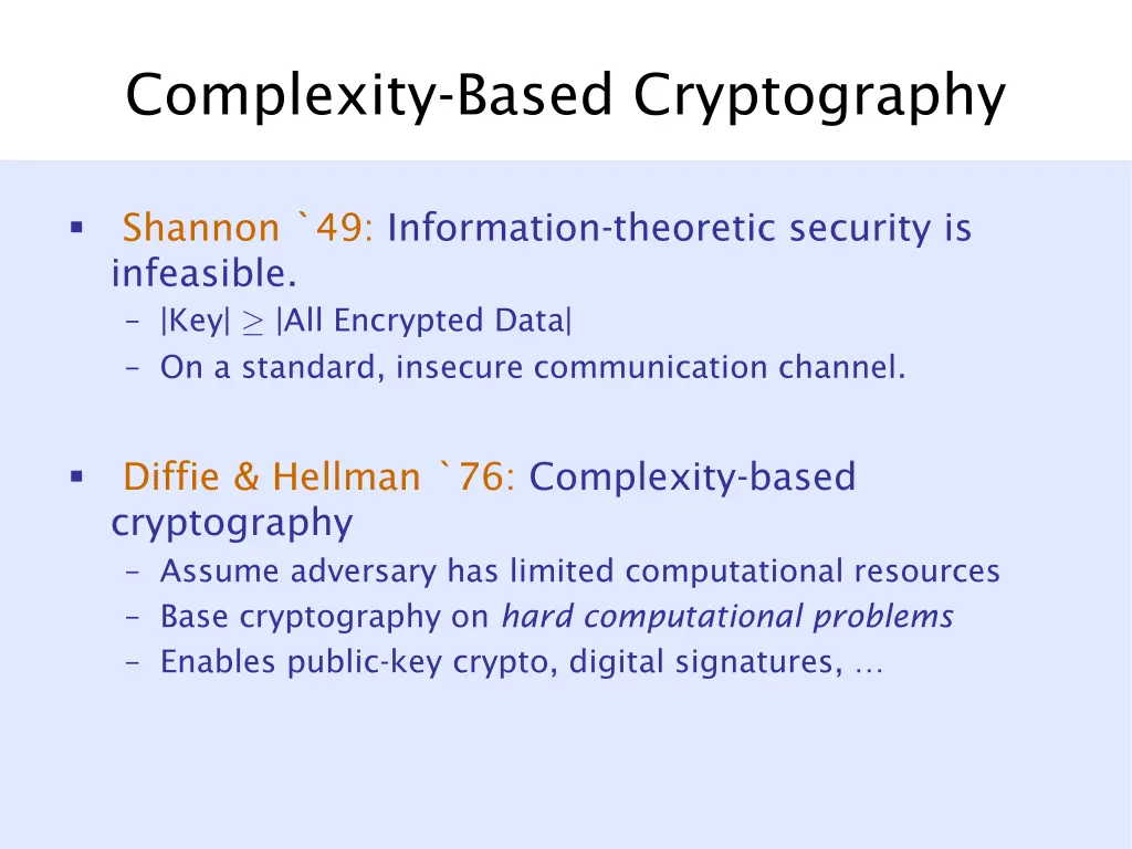 complexity based cryptography