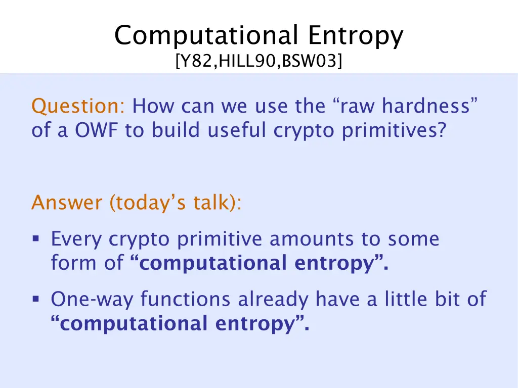 computational entropy y82 hill90 bsw03
