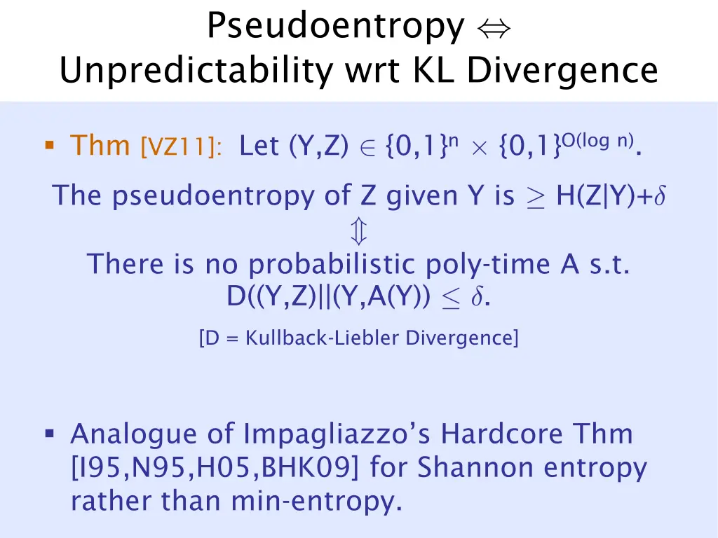 pseudoentropy unpredictability wrt kl divergence 1