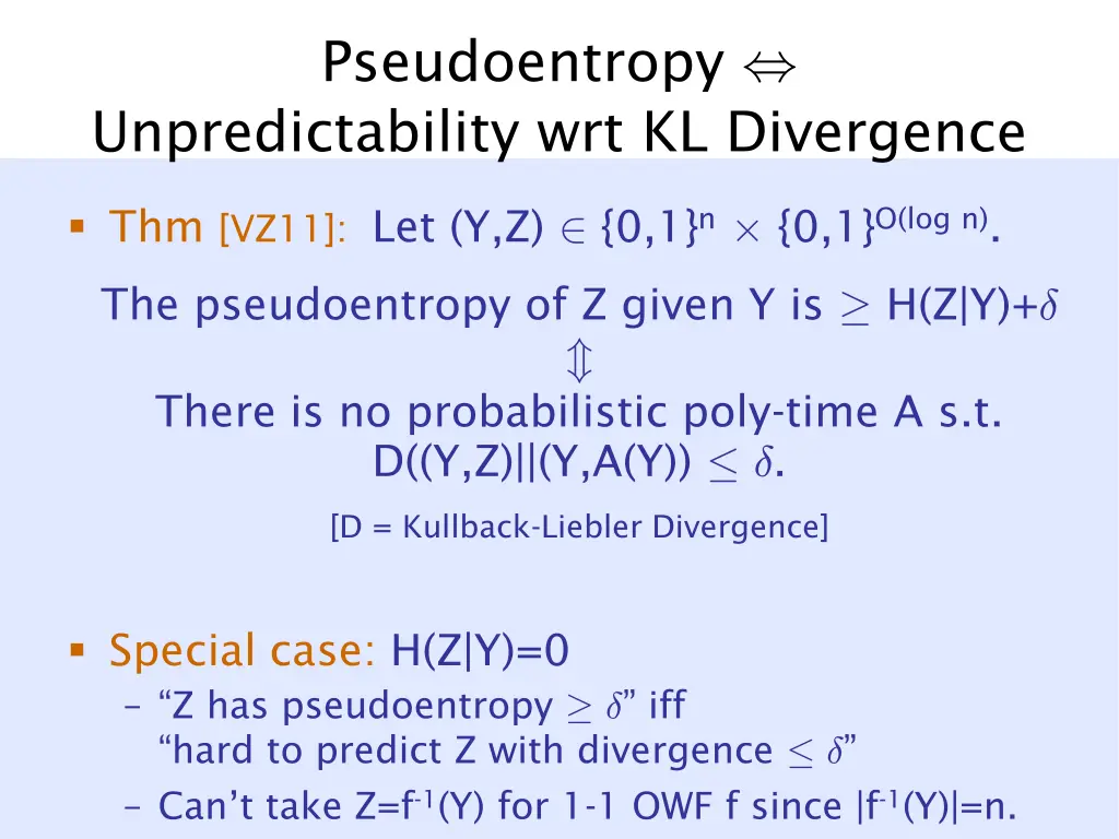 pseudoentropy unpredictability wrt kl divergence