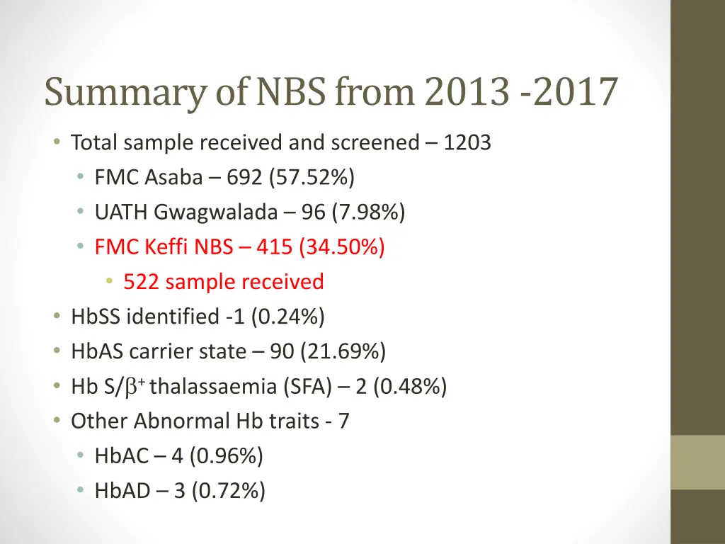 summary of nbs from 2013 2017