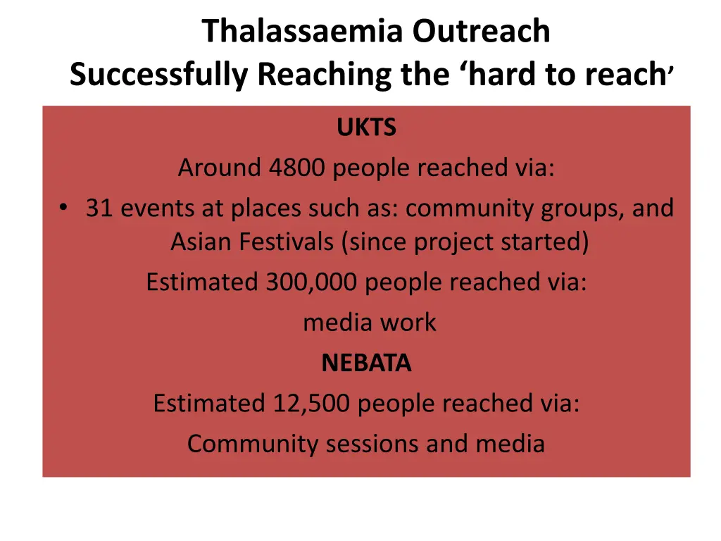 thalassaemia outreach successfully reaching
