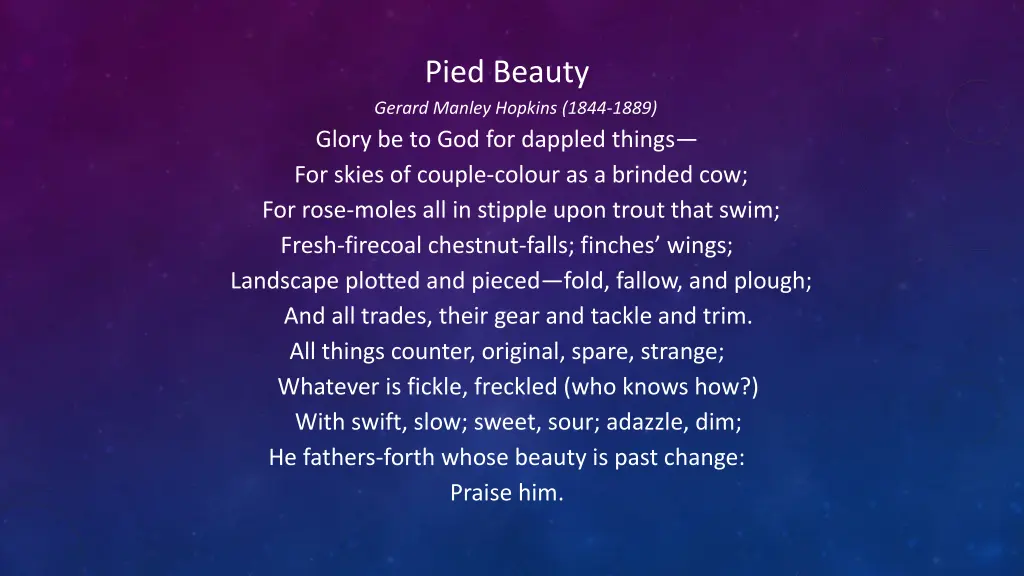 pied beauty gerard manley hopkins 1844 1889 glory