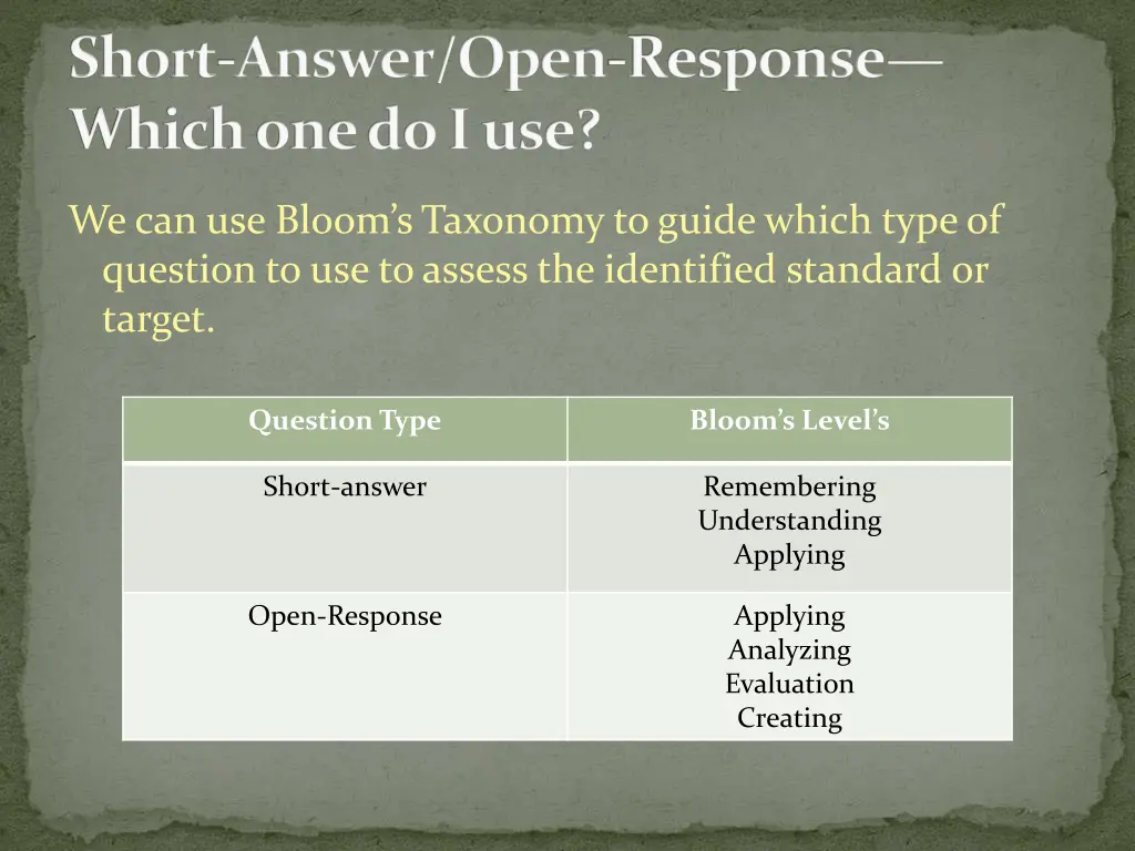 short answer open response which one do i use 2